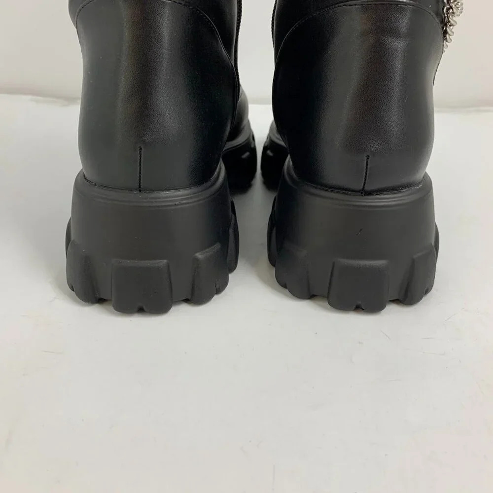 Hot Topic Women’s Black‎ Chains Platform Side Zip Knee-High Boots Size 10 NWOB - Picture 8 of 16